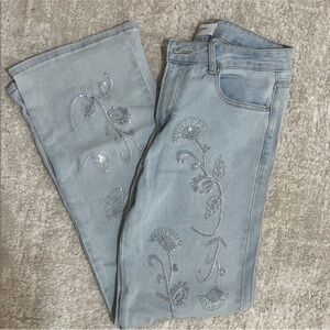 Elegant Light Blue Embellished Jeans